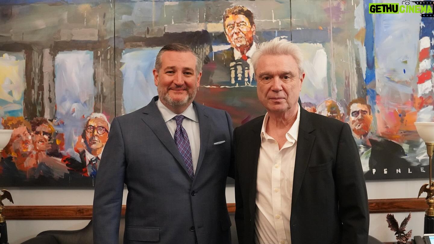 Ted Cruz - 5.1K Likes - Once in a lifetime opportunity meeting David Byrne of the Talking Heads.
We had a great conversation about royalties for musicians.