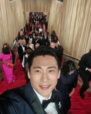 Teo Yoo Instagram - Thank you for this incredible experience @theacademy
Custom suit by @louisvuitton  Brooch & Watch & Rings by @cartier