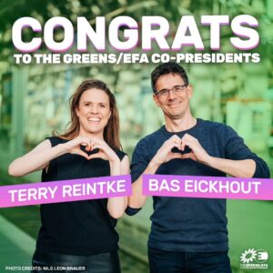 Terry Reintke Instagram - BREAKING: Congratulations to our Terry Reintke & Bas Eickhout who have just been elected as Co-Presidents of our Group! 🎉

We are in good hands on our way to beat the far-right and make Europe greener, more social and more democratic. 💚