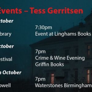 Tess Gerritsen Instagram - My UK book events for SHAPE OF NIGHT