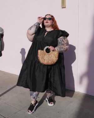 Tess Holliday Instagram - When I founded @effyourbeautystandards 10 years ago, I didn’t think about what it would be like to approach 40, nor how my body and the industry would evolve. I was a bit naive, brimming with excitement and hope for a world where I could truly love myself. It’s easy to love the person you see in the mirror when you’re younger, constantly working, carefree (well, mostly), and frequently getting boosts of serotonin. But what happens when the industry you love changes, when life takes its toll, and your body no longer looks the way you remember? How do you love yourself then? When it’s quiet and you’re forced to sit with who you really are, does that love, or even like, still flow?

For the last year I’ve been really struggling with going out in public and being public facing. I found myself internalizing work looking a little different and equating that to not being worthy. I had to confront many insecurities and anxieties head-on. So many times, I caught the negative self-talk getting louder in my head and I let it take the driver’s seat. 

Everything changed a few weeks ago when I woke up one morning and thought, “What the f*** are you doing?!” I’ve been in difficult spots before, and the only way out is through. Does my life look a little different than I imagined? Yes. Does that mean it’s bad? Absolutely not. The pressure (self-induced) pushed me to get creative and make a lot of changes. It turns out, this doesn’t make me a failure; it makes me human. 

I’m so grateful to so many of you who have been on this journey with me, the ups and downs, calling me in, the love, all of it. Also, shout out to *Inside Out 2* for messing me up this last week—wrecked me! Wherever you’re at in life, whatever you’re dealing with, big or small, keep getting up, keep fighting, and don’t listen to your anxiety. Don’t let it rob you of moments with your loved ones, your community and more importantly YOURSELF. Don’t let it win. Honestly, it’s a brat girl summer, so tell it to STFU. You don’t have to love yourself to succeed, you just have to try and be a little delusional. I love you, and I love me too. #effyourbeautystandards