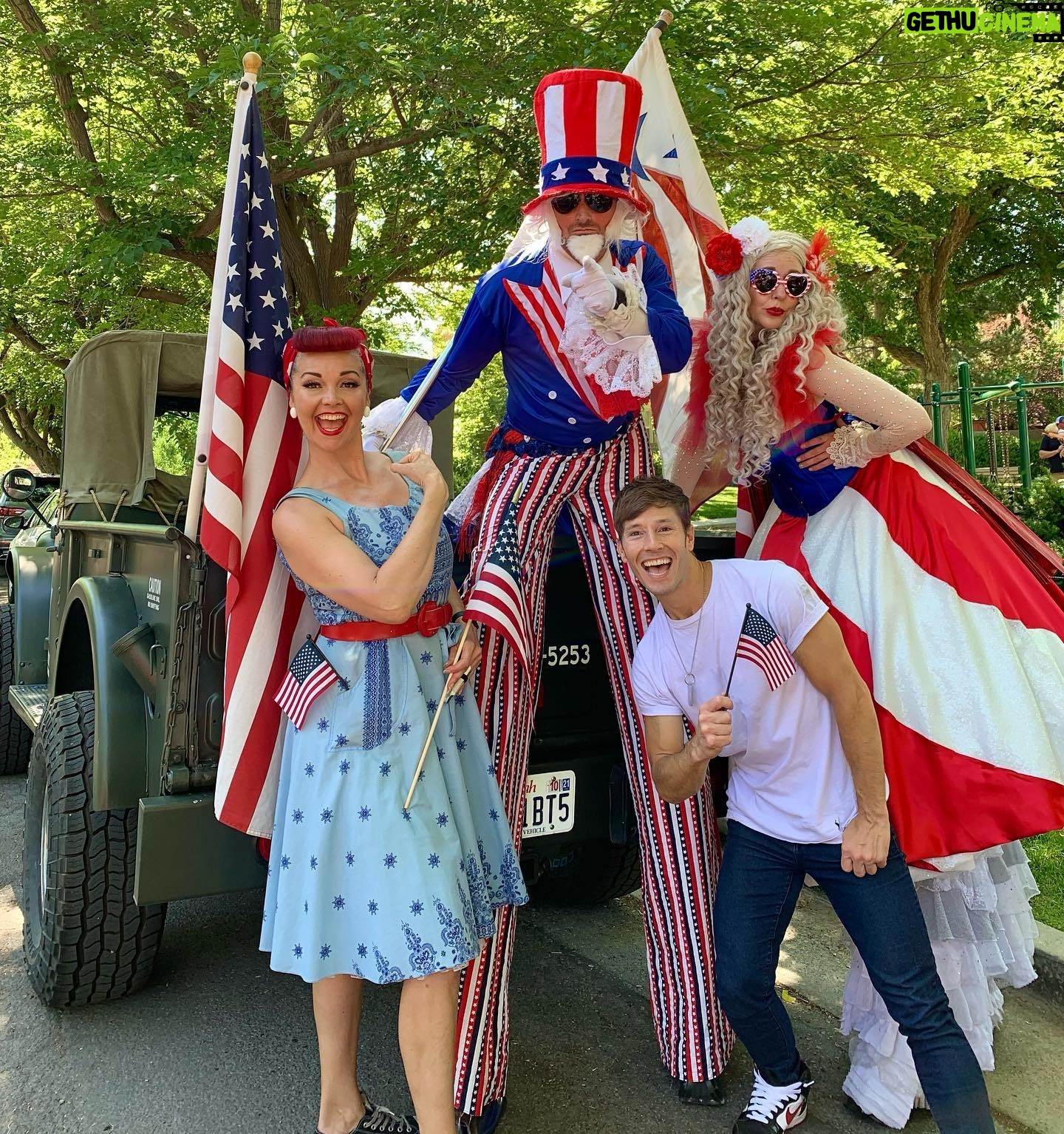 Thayne Jasperson - 10.1K Likes - 🇺🇸Sing in the 4th of July parade?!😃 YES! They asked me to walk in stilts…I thought…🤔😬 #Scary! #SeaburysFreeThoughts #Utah! #4thOfJuly #Hamilton 🇺🇸