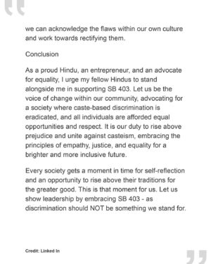 Thenmozhi Soundararajan Instagram - Sabeer Bhatia, an entrepreneur and co-founder of Hotmail, stands with caste-oppressed communities in support of SB 403. Follow the link in our bio to read more about Sabeer’s story and why he supports the profound anti-caste discrimination bill. Sabeer also argues that we must acknowledge the problem of caste bias, and educate communities to encourage dialogue and promote inclusivity. 
–
“As a proud Hindu, an entrepreneur, and an advocate for equality, I urge my fellow Hindus to stand alongside me in supporting SB 403. Let us be the voice of change within our community, advocating for a society where caste-based discrimination is eradicated, and all individuals are afforded equal opportunities and respect.”

#yestocasteequity #yesonsb403