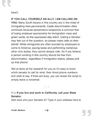 Thenmozhi Soundararajan Instagram - Check out Tanuja Gupta’s new piece on @medium where she discusses the origin and importance of Dalit History Month! The movement for caste equity has already made great headway this year—first with Seattle's ban on caste discrimination, and now with the introduction of California’s groundbreaking Bill SB 403. 
–
“This Dalit History Month, let’s make sure the California Senate knows that Senator Wahab doesn’t stand alone in her belief that we need to end caste discrimination.” - @ajunat

Take action with our community by heading over to the link in bio and calling legislators, urging them to become co-sponsors of SB 403, link in bio. 

#yestocasteequity #yesonsb403
