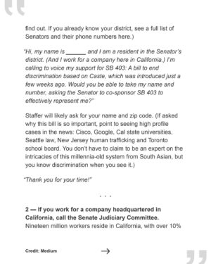Thenmozhi Soundararajan Instagram - Check out Tanuja Gupta’s new piece on @medium where she discusses the origin and importance of Dalit History Month! The movement for caste equity has already made great headway this year—first with Seattle's ban on caste discrimination, and now with the introduction of California’s groundbreaking Bill SB 403. 
–
“This Dalit History Month, let’s make sure the California Senate knows that Senator Wahab doesn’t stand alone in her belief that we need to end caste discrimination.” - @ajunat

Take action with our community by heading over to the link in bio and calling legislators, urging them to become co-sponsors of SB 403, link in bio. 

#yestocasteequity #yesonsb403