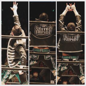 Theodore James Perkins Instagram - 🎶I’m not a martyr, I’m not a prophet…🎶

Lead the crown forward 👑

📸 IG @milllikkkkki0822 

#UnitedEmpire #CrownsUp #NJPW