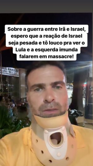 Thiago Asmar Instagram - QUE ISRAEL PEGUE PESADO COM O IRÃ E TÔ LOUCO PRA VER LULA E A ESQUERDA IMUNDA FALAREM EM MASSACRE AGORA! SEMPRE CONTRA O IRÃ, O HAMAS E O COMUNISMO!