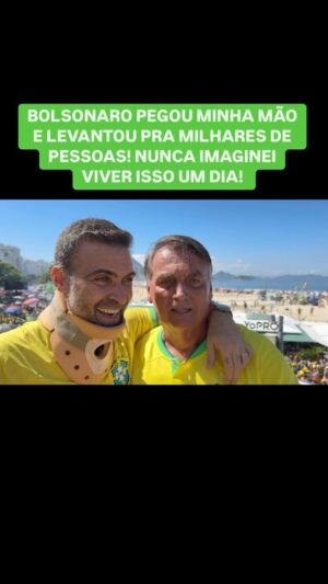 Thiago Asmar Instagram - BOLSONARO PEGOU MINHA MÃO DIANTE DE CENTENAS DE MILHARES DE PESSOAS E LEVANTOU EM RESPEITO AO MEU TRABALHO! NUNCA IMAGINEI VIVER ISSO UM DIA E TENHO MUITO ORGULHO DE REPRESENTAR O QUE ACHO CERTO E BOM PRO MEU PAÍS! OBRIGADO, @jairmessiasbolsonaro e @flaviobolsonaro , QUE ME PROPORCIONOU ESSE MOMENTO E ATÉ FILMOU PRA MIM!