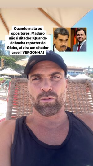 Thiago Asmar Instagram - GLOBO NUNCA CRITICOU O DITADOR MADURO E SEU FINANCIAMENTO PELO LULA! AGORA QUE O DITADOR MADURO DEBOCHOU DO REPÓRTER DA GLOBO, COMEÇARAM A CRITICAR! A GLOBO É UM VEXAME!