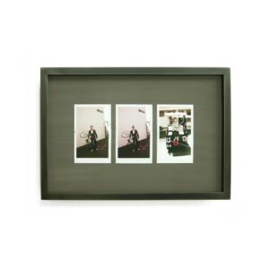 Thomas McDonell Instagram - Dylan O’Brien and Julia Garner, torn photos — torn polaroids with water torn paper hinges and rice starch in welded aluminum ‘T’ frame with flat lacquer finish, 3mm acrylite op3 UV glazing, hand washed cotton ragboard fillet and back mat, coroplast archival backing board, and poplar strainer.