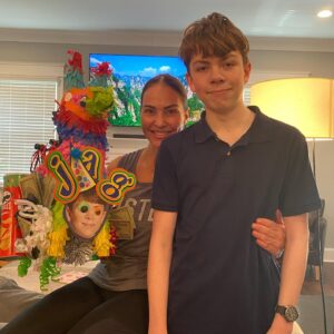 Tiffany Fallon Instagram - Jagger humoring me with a picture for his birthday! I 💙 you @jagger_rooney and I’m proud to be your #mom #birthdayhattradition #14 #myfirstborn #bighat 🎉 #hotgluegunburns for the birthday win #2008