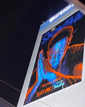 Tiffany Lonsdale Instagram - Spotted the Snowfall billboard through the sunroof whilst driving along Wilshire Blvd 🤩 Thank you @raquelsegaltx for capturing this moment 🤍