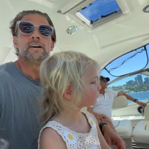 Tim Robards Instagram - Forgot just how good this was! Mad weather today out on the harbour… Elle’s def more confident in the water! pulled up next to Branson’s little boat ⛴️