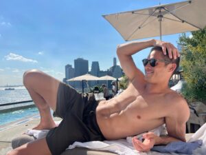 Timothy Granaderos Instagram - Find a rooftop pool that makes you pose like one of Leo’s French girls. Thanks for the stay @1hotel.bklynbridge