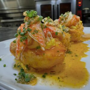 Tobias Dorzon Instagram - Snow crab Scampi Crispy Deviled Egg 💫 
Should I run these? 
#ChefTobias #Huncho