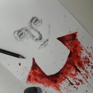 Tobin Bell Instagram - Such a fan of this European wanderer's work. Here's the early stage of @celiagal7's painting of me from a few years back. Thank you my dear Polish friend! Are you home yet? 😊 #artist #painting