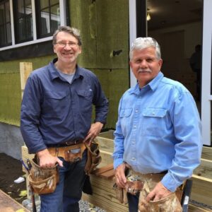 Tom Silva Instagram - Love this shot with my buddy Norm - taking a quick break after framing out a rear entrance landing back in 2018. 

Don't miss the tribute special, The House That Norm Built,  celebrating our friend Norm Abram on Monday Oct 3rd at 9pm ET on @pbs and streaming on @therokuchannel

#ThisOldHouse #askthisoldhouse