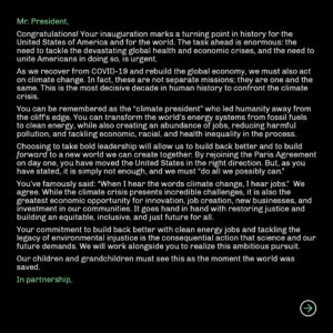 Tom Steyer Instagram - I am proud to join many distinguished leaders and peers from around the globe in signing this letter emboldening President @joebiden to take bold climate action to build back better toward a new future together.

We will stand as partners with this administration to take action and also seize this momen of opportunity.