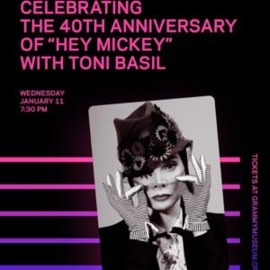 Toni Basil Instagram - Come join me at the Grammy Museums celebration of the 40th anniversary of my 1984 Billboard #1 hit song “Hey Mickey “and my 1984 longform video “ Word of Mouth “Grammy nomination . 
Its This Wednesday evening January 11 in the theater at the museum for a two hour retrospective of my career with Q&A hosted by Tina Malave .800 West Olympic Blvd.
Pictured is Duran Duran and myself February 28, 1984 at the 26th annual Grammy’s
The nominees in the video category were the Rolling Stones ,Grace Jones , Olivia Newton-John , and the winners Duran Duran .Yes  I was very flattered to be part of that group!
Other pictures 
Holding my Hey Mickey gold record with my good friend singer, artist and brilliant songwriter of “Boogie Wonderland “ with Earth Wind and Fire and the “Friends Theme “ amongst a multitude of other songs is Allie Willis .
Line drawing portrait on the Billboard chart is by Donfeld, Oscar-nominated Hollywood costume designer.

 #grammymuseum #tonibasil #mickey #heymickey #1960s #1970s #1980s #80s #music #dance #choreography #thelockers #losangeles #80icon #popculture #director #wordofmouth #longformvideo #grammynominated #numberonesong