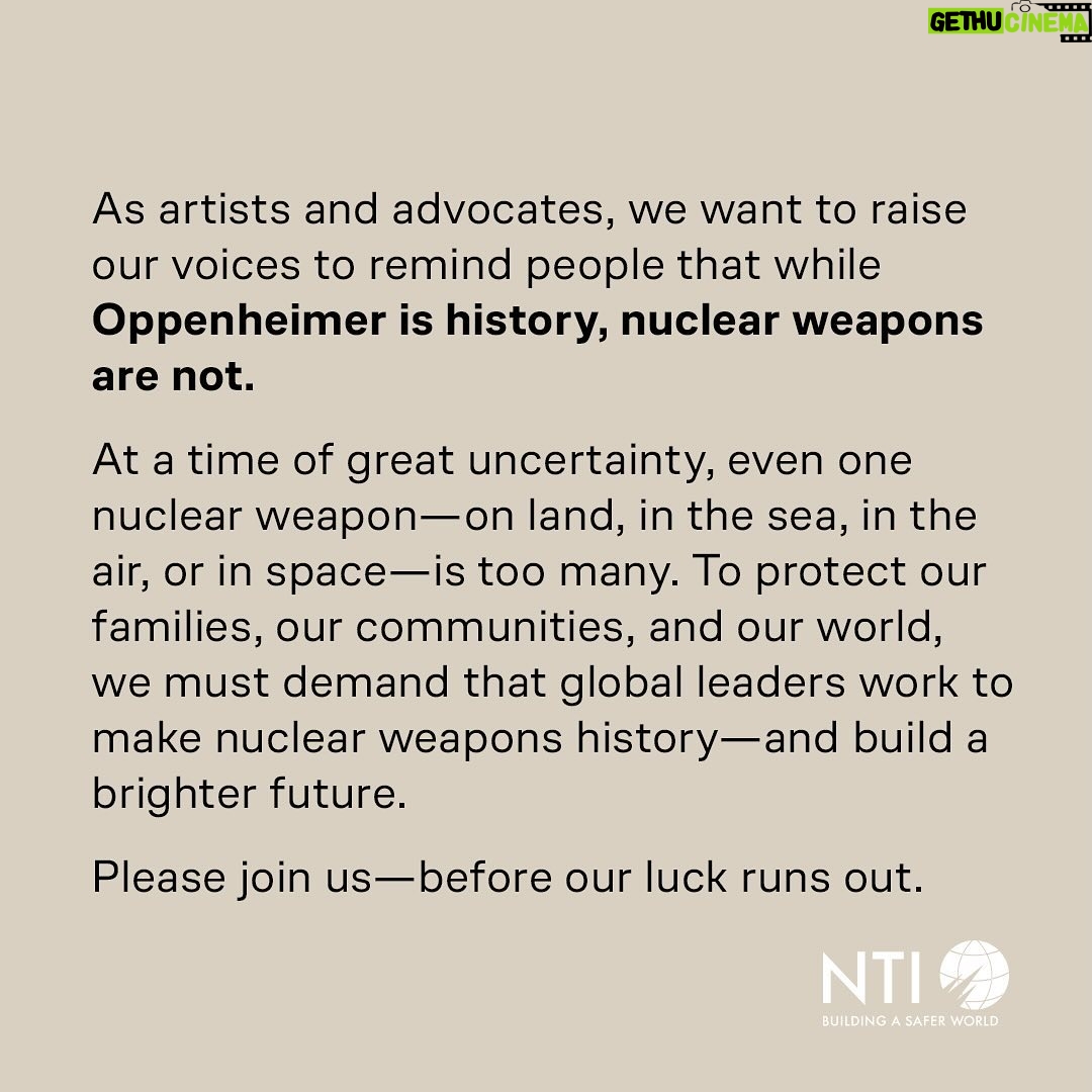 Tony Goldwyn - 8.3K Likes - We don’t have to live with nuclear weapons forever. The last time we faced a dangerous nuclear arms race, the world spoke up and we eliminated 80% of global nuclear arsenals. We can finish the job and create a world that is safe, more just, and more peaceful. Together, we can #MakeNukesHistory #Oppenheimer #oscars