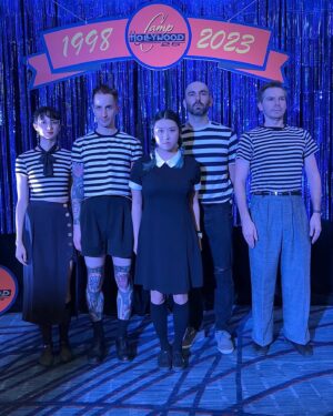 Tricia Fukuhara Instagram - “Are you Wednesday?”
“No… I’m Thursday.” 😐

#boooooo

#camphollywood #wednesdayandpugsley #lindyhop #camphollywood25 #lindygroove