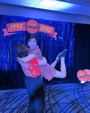 Tricia Fukuhara Instagram - “Are you Wednesday?”
“No… I’m Thursday.” 😐

#boooooo

#camphollywood #wednesdayandpugsley #lindyhop #camphollywood25 #lindygroove