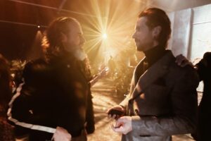 Troy Baker Instagram - Just a few of the magical moments captured at last night’s @hbomax #thelastofus premiere. What we started ten years ago is now also in the loving, skilled and very capable hands of Craig, Pedro, Bella and the entire cast/crew of this truly amazing show. For those who have been with us, thank you. You are the reason why we’re here. For those who now join us, welcome. The journey starts for all of us Sunday night. 

Stylist - @wymanchang
Jacket - @alexandermcqueen 
Turtleneck - @sandroparis 
Pants - @ysl 
Watch - @panerai 
Shoes - @ferragamo
