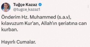 Tuğçe Kazaz Instagram - My leader is the Prophet Muhammad (peace be upon him), my guide is the Qur’an, I would lay down my life for Allah’s Shari’ah. 

Blessed Friday.

Mon leader est le prophète Muhammad (que la paix soit sur lui), mon guide est le Coran, je consacrerais ma vie à la charia d’Allah. 

Vendredi béni.