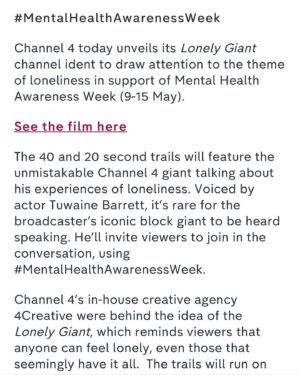 Tuwaine Barrett Instagram - Thank you to everyone who made this one possible. Anthea, Jane, Pete G broski and Channel 4. An extremely special message for a very important cause. #MentalHealthAwareness