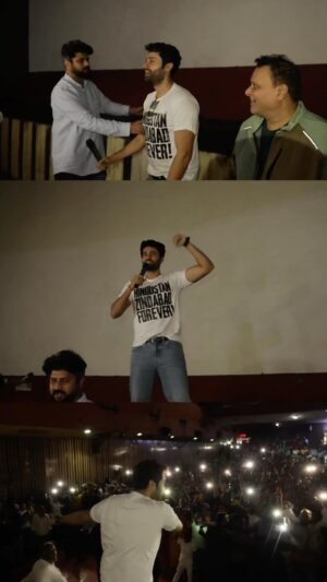 Utkarsh Sharma Instagram - Sharing some of the madness from yesterday’s I-Day theater tour 🤯 🇮🇳 #gadar2

@simratkaur_16 @anilsharma_dir @sirvaiyasunil @anuraagpandey_rj @gadarmovie_official @paurush2