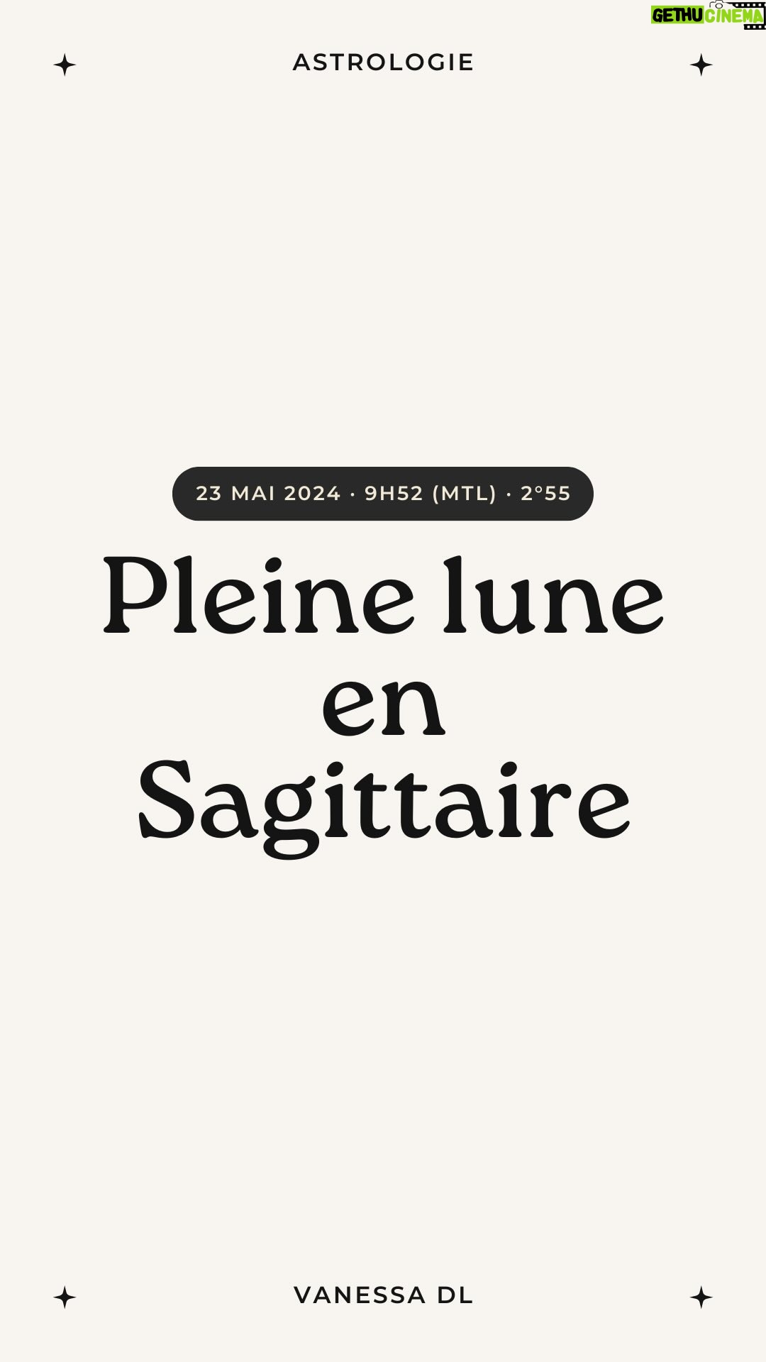 Vanessa DL - 1K Likes - Pleine lune en Sagittaire 🏹
23 mai 2024
Deux jours avant que Jupiter fasse une entrée triomphante en Gémeaux, la Pleine lune nous rappelle l’importance de reconnaître les cadeaux reçus lors de la dernière année.
Cette lunaison nous demande de gagner en perpective à travers un mindset de gratitude. Mais aussi, de nous ✨libérer✨ de quelque chose.
Le regard dirigé vers l’horizon, cette pleine lune nous oriente vers le futur, car l’atmosphère est en train de prendre un nouveau tournant.
De quoi aimeriez-vous vous libérer?
🫶🏻 qu’il s’agisse de quelque chose à « relâcher » parce que ça ne nous sert plus, ou à « dévoiler » parce que prêt à mettre au monde !
#pleinelune #astrologie #sagittaire