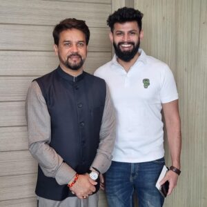 Varun Kamal Instagram - A privilege day and quality time with our Honourable Mr. Anurag Thakur, Minister of Youth Affairs and Sports of India alongside my uncle, Mr. Ishari Ganesh at the prestigious Goa International Film Festival. Thank you sir, for sharing your invaluable insights & I look forward to working with you in the future.

#goainternaltionalfilmfestival 
#filmfestival #goa #ministry
#trending #viral #instagram #iffi2022  #explore #instagood #fashion #follow #photography #iffi #panjimgoa #style #trending #photooftheday #beautiful #filmcommunity