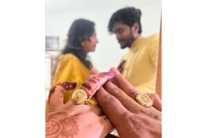 Vasishta N. Simha Instagram - A little something more than usual is our thing 😉❤️ I'm so in love with what's going to be my second name "Simha" 🥰 I wanted our engagement rings to reflect it. 💍  A ring that we're going to sport the rest of our lives has got to be special!! 🙈🙈 We zeroed in on a custom made design with a lion engraved on it. We had graphic designers work on these beautiful rings shaped like an octagon and an oval. I absolutely love how they turned out!! 😍😍😍

#simhapriya #vasishtasimha #hariprriya

📸😍 - @vjflicks