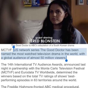 Vered Blonstein Instagram - I play Lana Moore on “the most watched television drama in the world” 😲 thank you 😍 @abcnetwork @abccasting @thegooddoctorabc @freddiehighmore @bdot_shin @sbaidwan @shorez @rozeman7 #thegooddoctor #gooddoctor #gooddoctordrama #abcnetwork #freddiehighmore #veredblonstein #actress🎬 #tvactress #actress #actuallyautistic #losangelesactress #actresslife #hollywoodactress #autisticactress #medicaldrama #abctv #besttvshows #tvratings