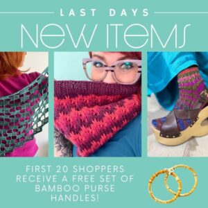 Vickie Howell Instagram - There are only 4 more days to shop YarnYAY!, and we're still adding items to our Closing Clearance Sale, including more samples from 5  years' worth of boxes & kits!

🎁 Who doesn't love a GWP? 🎁

The first 20 people to order any physical item from our shop, as of NOW, will get a free set of bamboo purse handles as a gift with purchase! 

As always, thanks for your support!