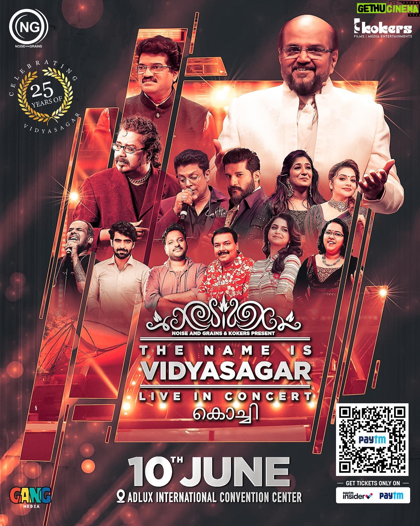 Vidyasagar - 9.8K Likes - “The Name Is VIDYASAGAR 🎶”, Live in concert, Cochin 🛶
#25yearsofcelebration
10th June 2023 at Adlux International Conventional Centre 📌
Tickets @insider.in ( Link in bio )
@vidyasagarmusicofficial
@noiseandgrains
@gangmedia_offl
@kokersmediaentertainments
@karya2000
@itisveer
#NoiseandGrains #Liveinconcert #Cochin #paytminsider #vidyasagar #vidyasagarmusic