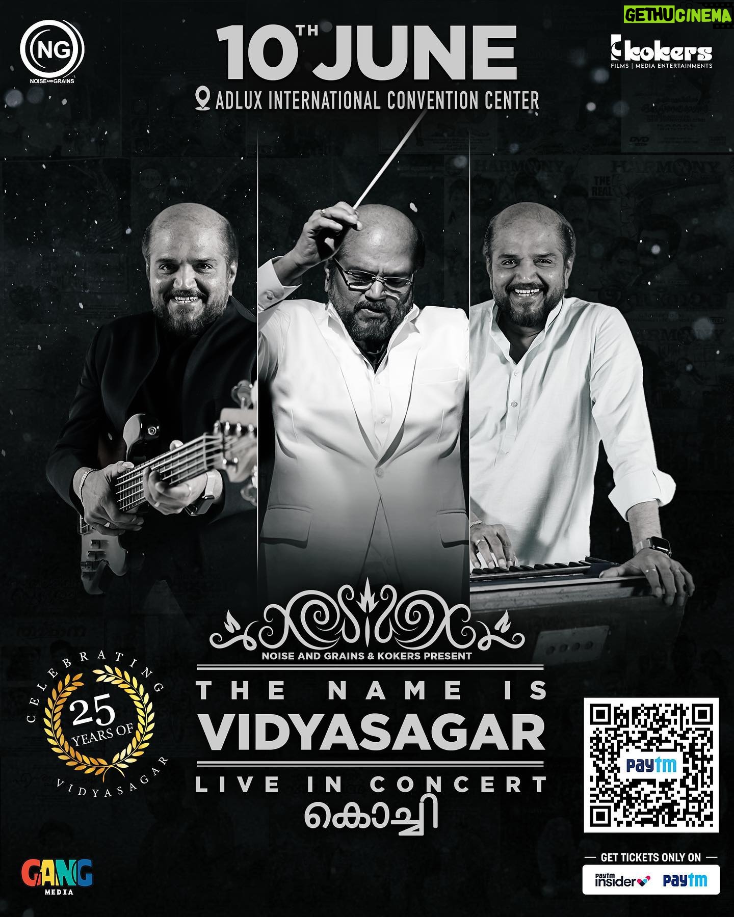 Vidyasagar - 6.3K Likes - It’s time to witness the legend perform his legacy live. “Rescheduled date 10/06/2023”💥
“The Name Is VIDYASAGAR 🎶”, Live in concert, Cochin 🛶
#25yearsofcelebration
Venue : Adlux International Conventional Centre 📌
Tickets open now @insider.in ( Link in bio )
@vidyasagarmusicofficial
@gangmedia_offl
@kokersmediaentertainments
@karya2000
@itisveer
#NoiseandGrains #Liveinconcert #Cochin #paytminsider #vidyasagar #vidyasagarmusic