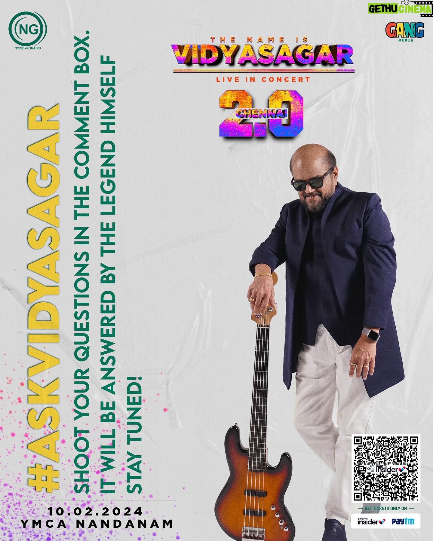 Vidyasagar - 5.3K Likes - #AskVidyasagar 🙋🏻
Shoot your questions in the comment box, it will be answered by the legend himself! 🤩
Stay tuned! ⚡️
“The Name Is Vidyasagar 2.0” 🎶🎻
🗓️ 10/02/2024 at 📍YMCA Nandanam
Book your tickets 🎫 now at @insider.in (Link In Bio)
@vidyasagarmusicofficial
@gangmedia_offl
@karya2000
@itisveer
@onlynikil
#NoiseandGrains #Liveinconcert #Chennai #vidyasagar #vidyasagarmusic
