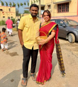 Vijay Kumar Instagram - First PONGAL 🙈❤️ with my purushan .beautiful traditions with so much of happiness and music around us . 
.
#thalapongal #pongalcelebration #coimbatore