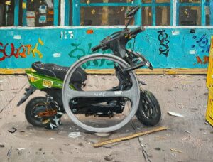 Vince Giarrano Instagram - City still life painting 🎨

#oilpainting #art #fineart #citylife #stilllifepainting #allaprima #newyorkcity #manhattan #lowereastside #nyc #graffiti #minibike