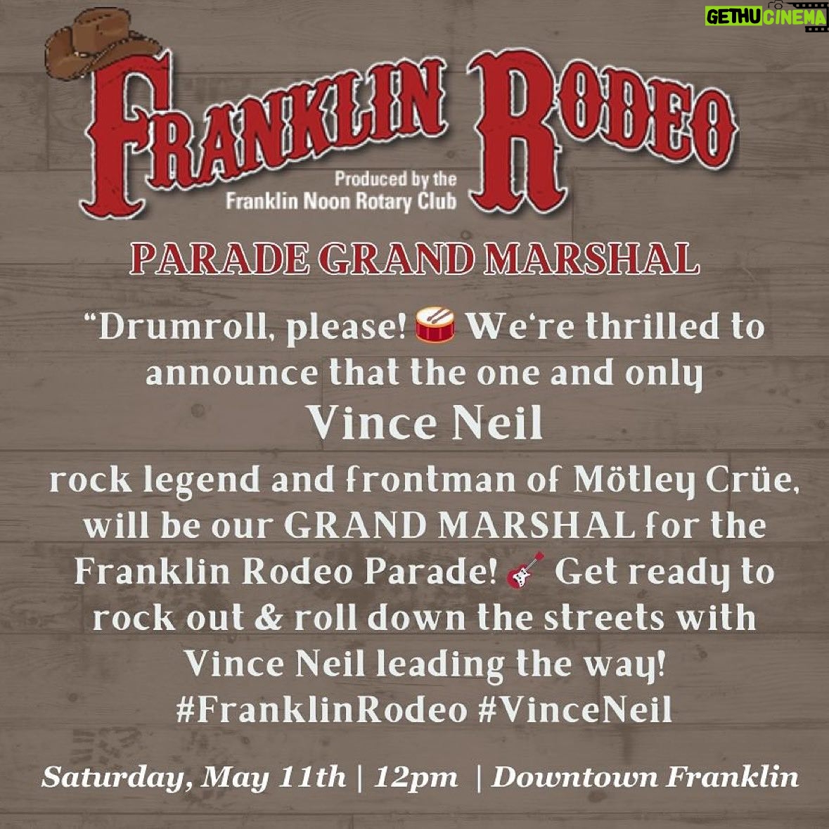 Vince Neil - 11.2K Likes - Repost from @franklinrodeo
•
🏠 **Home Sweet Home** 🏠
Our Grand Marshal has a special connection to Franklin, Tennessee, just like his iconic song "Home Sweet Home, he has made his home sweet home, Franklin,TN!
VINCE NEIL!
#VinceNeil #FranklinRodeo #FranklinRodeoParade #GuessTheGrandMarshal