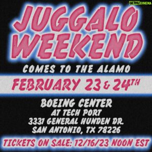 Violent J Instagram - Calling all Juggalos! Mark your calanders, grab your face paint, load up on Faygo and get ready to get your wicked on! Join ICP and Psychopathic Records in San Antonio, Texas on February 23rd & 24h for mutha fxcking JUGGALO WEEKEND 2024! WHOOP WHOOP!

🎟 TICKETS ON SALE 12/16/23 AT NOON 🎟