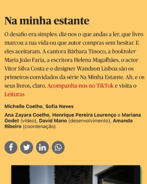 Vítor Silva Costa Instagram - Um homem relativamente sério a dizer coisas relativamente sérias. 

Este projecto da @michellecoelho.b e da Sofia Neves para o @publico.pt chama-se Na Minha Estante e tem como premissa falar sobre livros que nos são importantes. 

Estes são alguns dos meus. 
A entrevista está em todas as plataformas do Jornal Público. 

@connosco.pt 
@carrelosquad