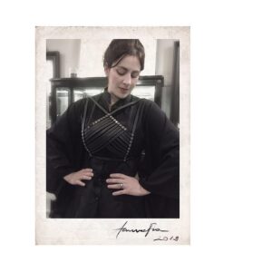 Vivian Kontomari Instagram - Here is actress Vivian Kontomari graciously wearing the #VXXL_bodypiece a piece inspired by traditional Greek costumes of 19th century!
Today Greece is celebrating the beginning of the independence revolution after 400 years under the Ottoman rule. Costumes from this era reflect the influence of eastern culture and the way Greeks adopted them in their brave and radical spirit! 🇬🇷
Shirt Dress KOnDe 
#actress #lovemyjob #leather_craft #costume #design