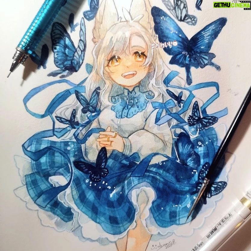 Wakana - 144 Likes - 青いフレアスカート
#watercolor
#illustration