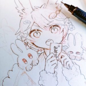 Wakana Instagram - 来年のお年賀描き始めました🐰
#illustration 
#originalcharacter 
#wip