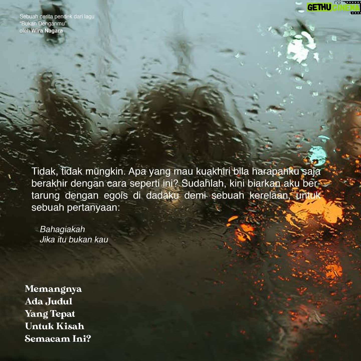 Wira Nagara - 22.9K Likes - Menulis lagi untuk interpretasi karya Good Morning Everyone, dari lagu "Bukan Denganmu": Memangnya Ada Judul Yang Tepat Untuk Kisah Semacam Ini?
.
Dengarkan lagunya di seluruh platform musik dan nikmati video klipnya di Youtube.
@gme_id / #BukanDenganmu