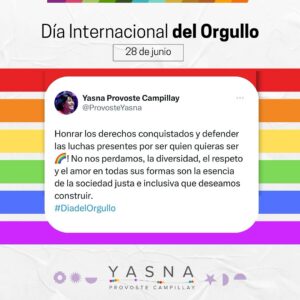 Yasna Provoste Instagram - No nos perdamos! 
Por las luchas de la historia! Por las de hoy y del futuro 🌈