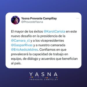 Yasna Provoste Instagram - El mayor de los éxitos a la nueva mesa de la Cámara de @diputadasydiputadoscl ! y un fraternal saludo a nuestro camarada @ericaedojeldres en este nuevo desafío. Serás un gran vicepresidente 👏🏽👏🏽