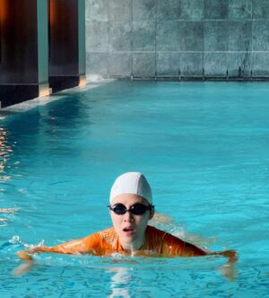 Yi Liu Instagram - I look fast..and I am! New #swimwear #swimming #swimmingpool #backstroke #breaststroke @thepulihotelandspa